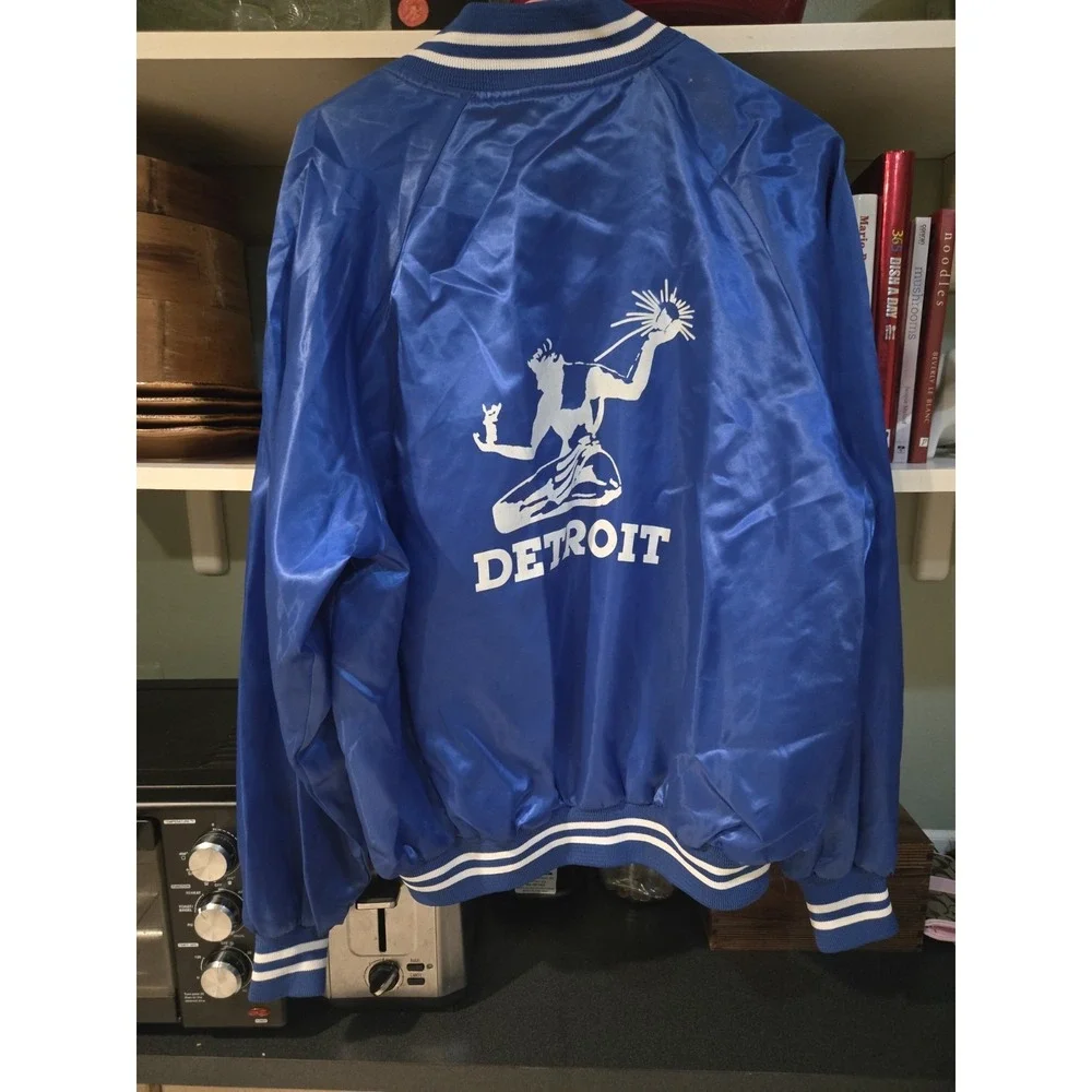 Vintage Detroit Spirit Of Detroit Satin Jacket USA Auburn XL Blue 90s